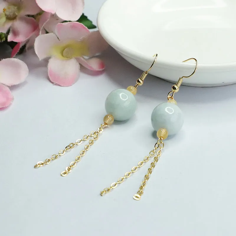 Jade Bead Tassel Earrings with Sterling Silver Ear Hooks