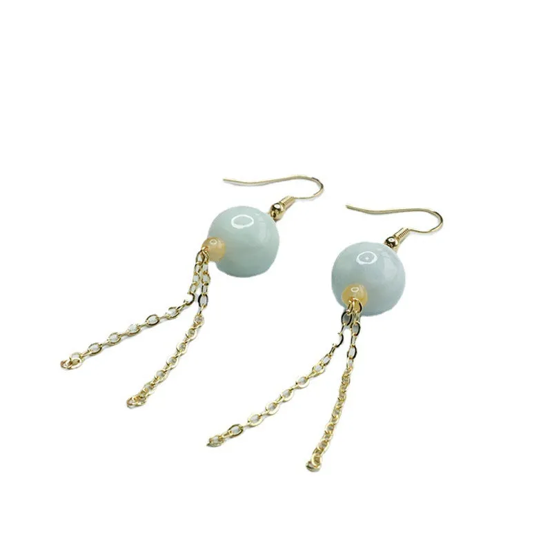 Jade Bead Tassel Earrings with Sterling Silver Ear Hooks