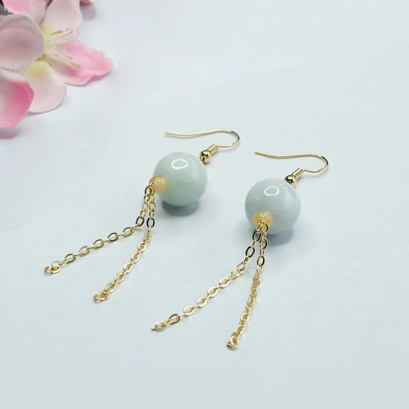 Jade Bead Tassel Earrings with Sterling Silver Ear Hooks