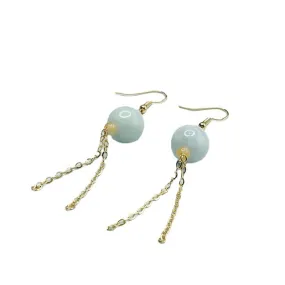 Jade Bead Tassel Earrings with Sterling Silver Ear Hooks