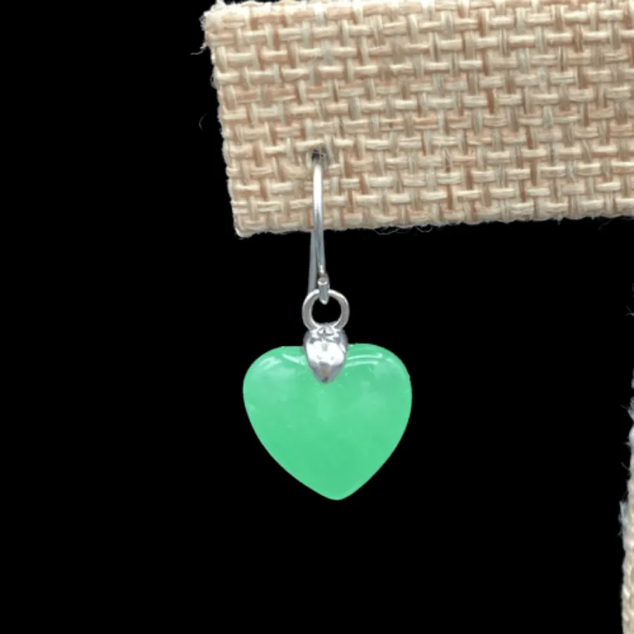 Jade Earrings Dangle Heart Sterling Silver