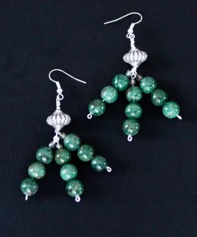 Jade Rounds 3-Strand Earrings with Fire Polished Glass and Sterling Silver Beads & Earring Wires