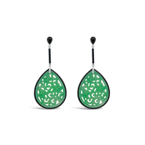 Jadeite, Diamond & Onyx Estate Earrings