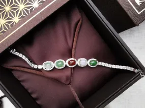 Jadeite Grade A Multi-stone Chakra 925 Silver Bracelet