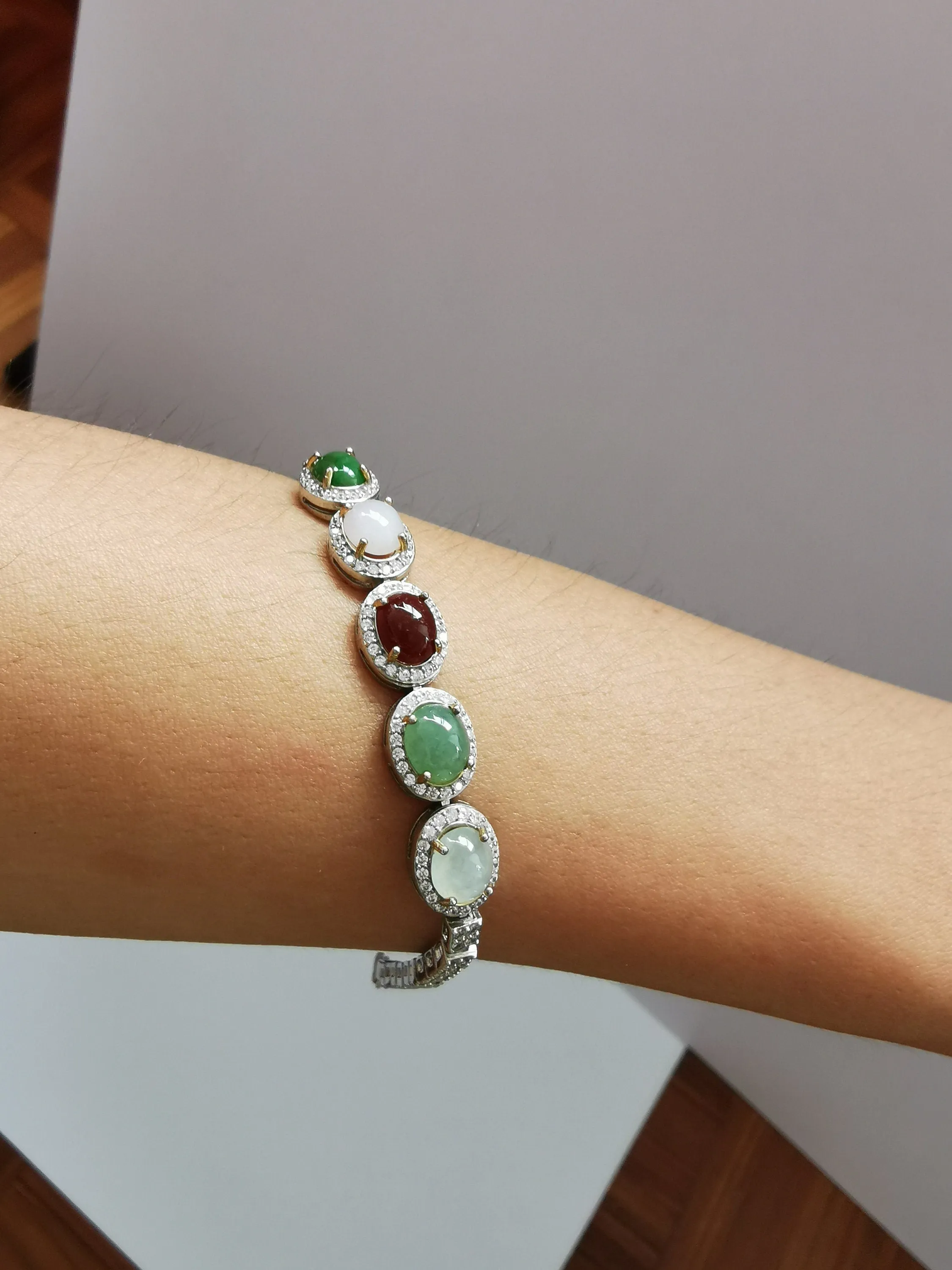 Jadeite Grade A Multi-stone Chakra 925 Silver Bracelet