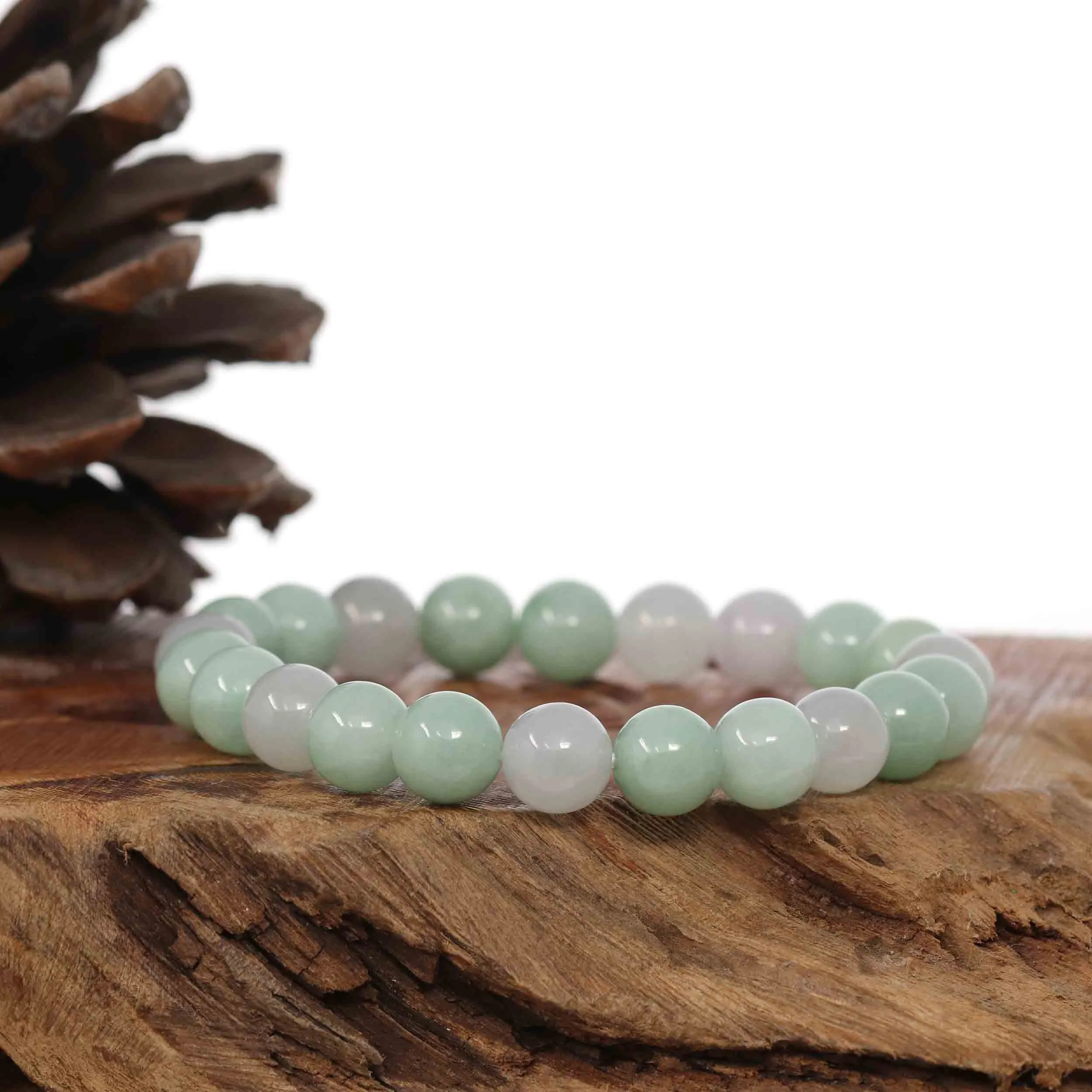 Jadeite Jade 9 mm Round Green Beads Bracelet ( 9 mm )