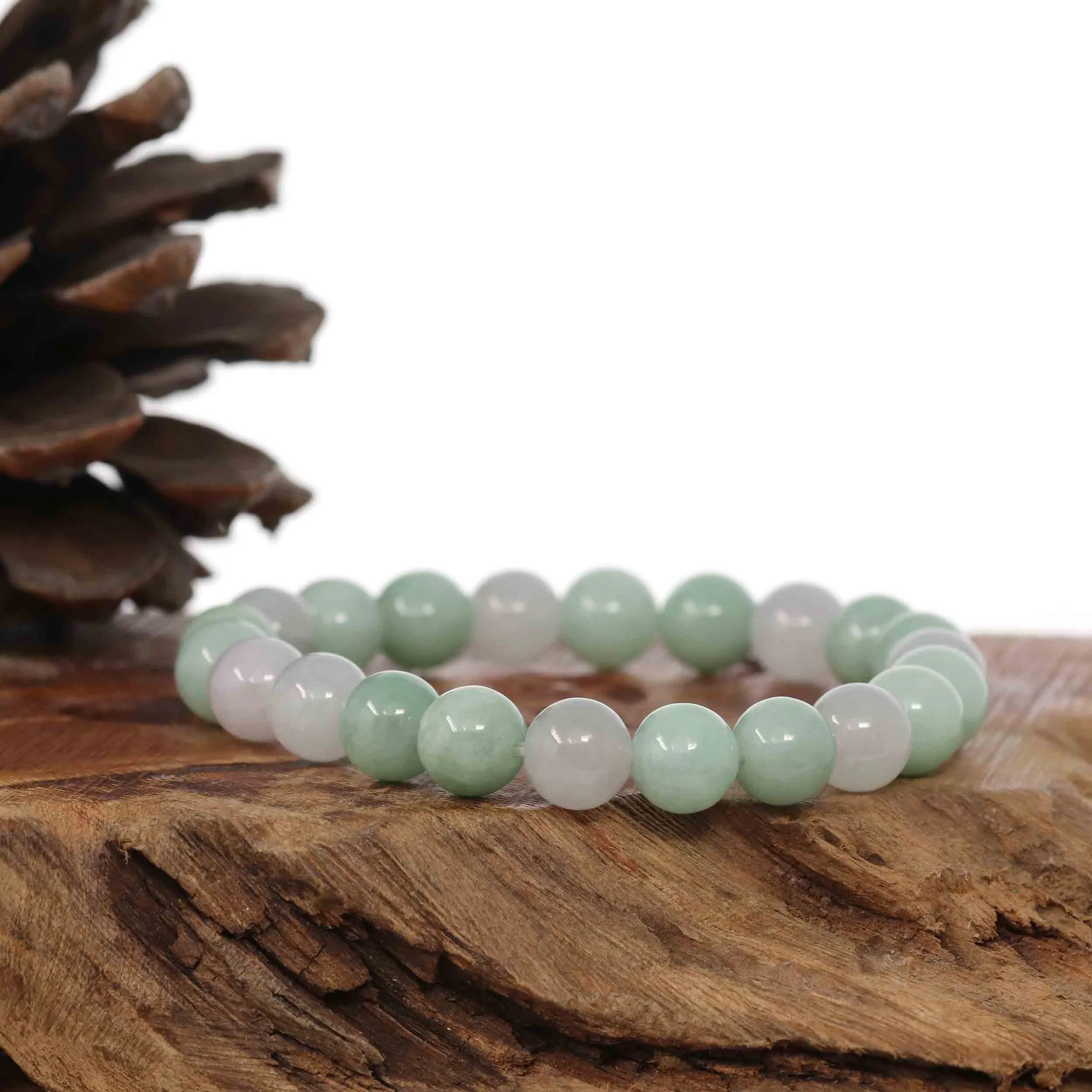 Jadeite Jade 9 mm Round Green Beads Bracelet ( 9 mm )