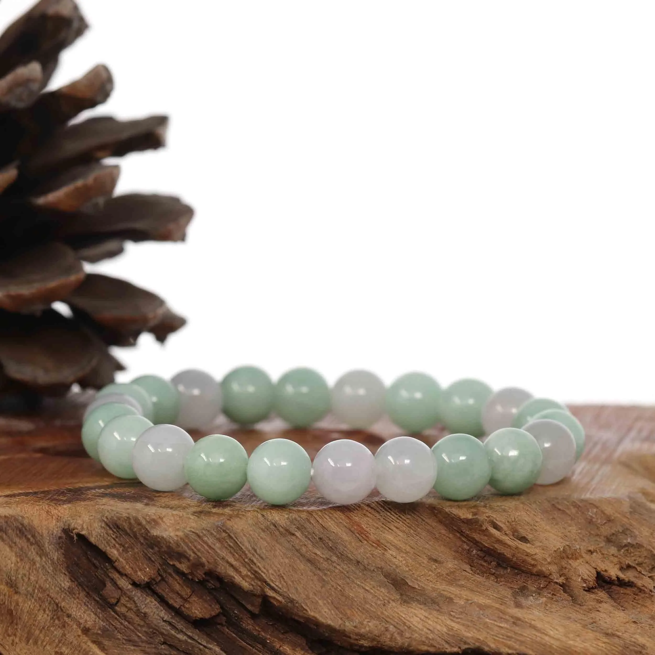 Jadeite Jade 9 mm Round Green Beads Bracelet ( 9 mm )