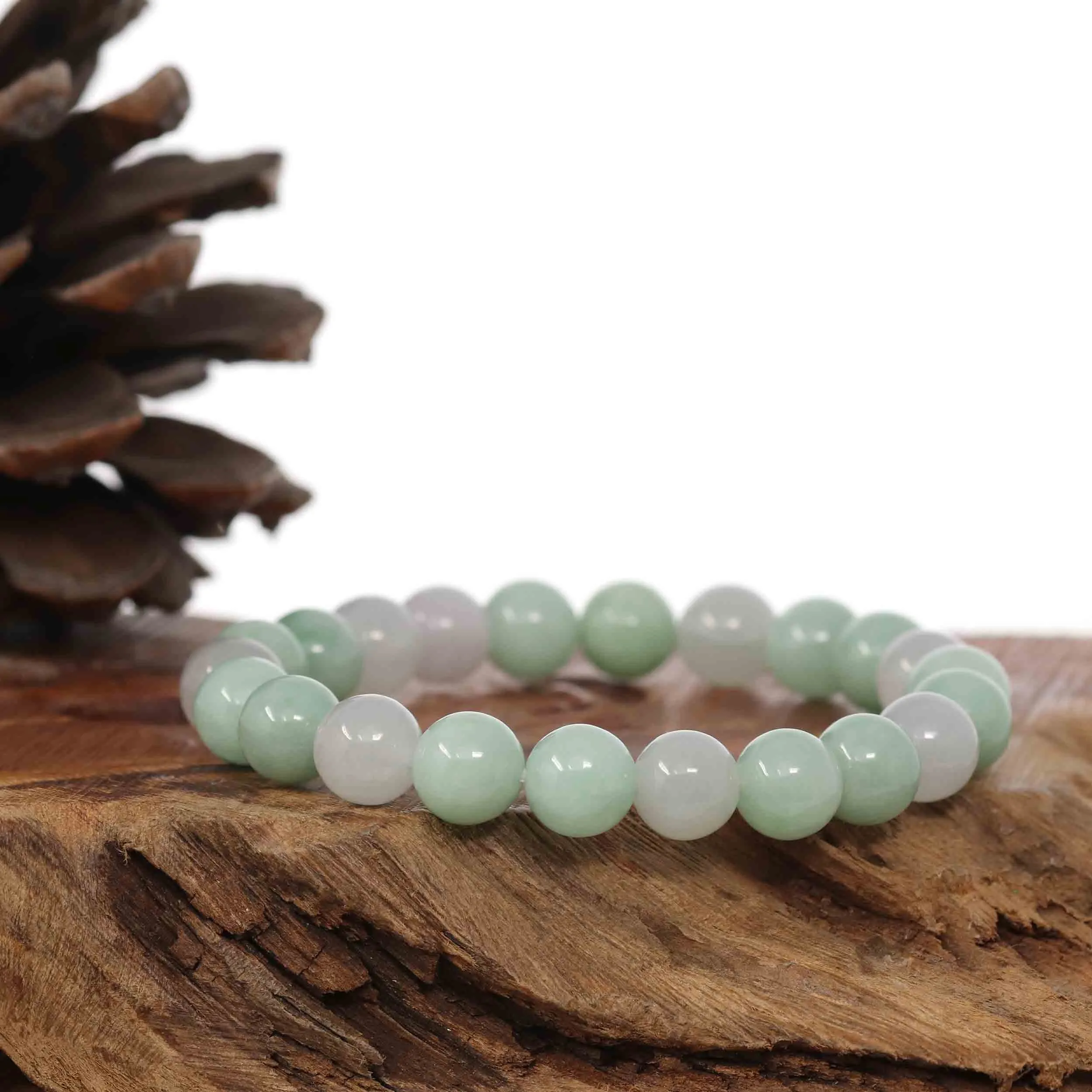 Jadeite Jade 9 mm Round Green Beads Bracelet ( 9 mm )