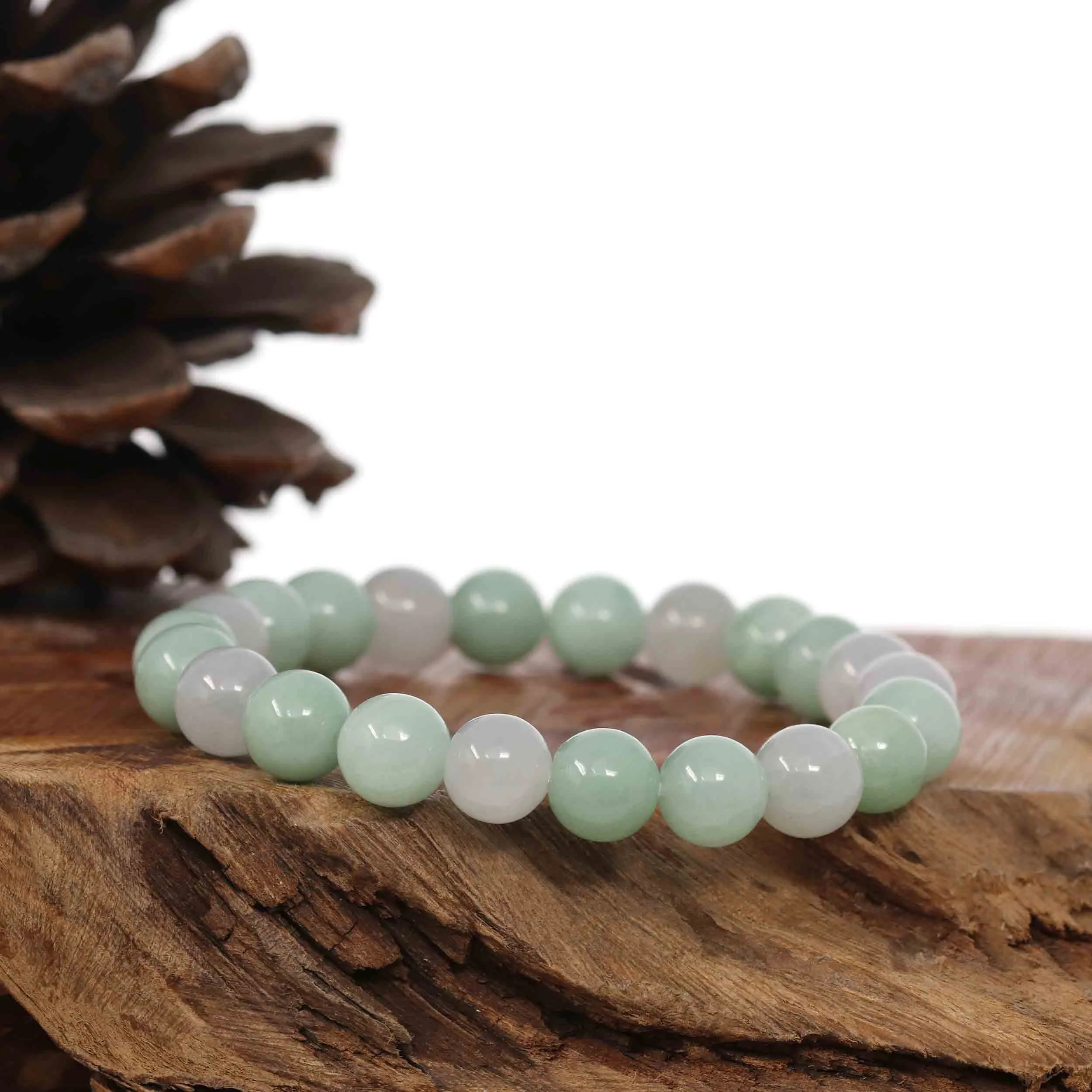 Jadeite Jade 9 mm Round Green Beads Bracelet ( 9 mm )