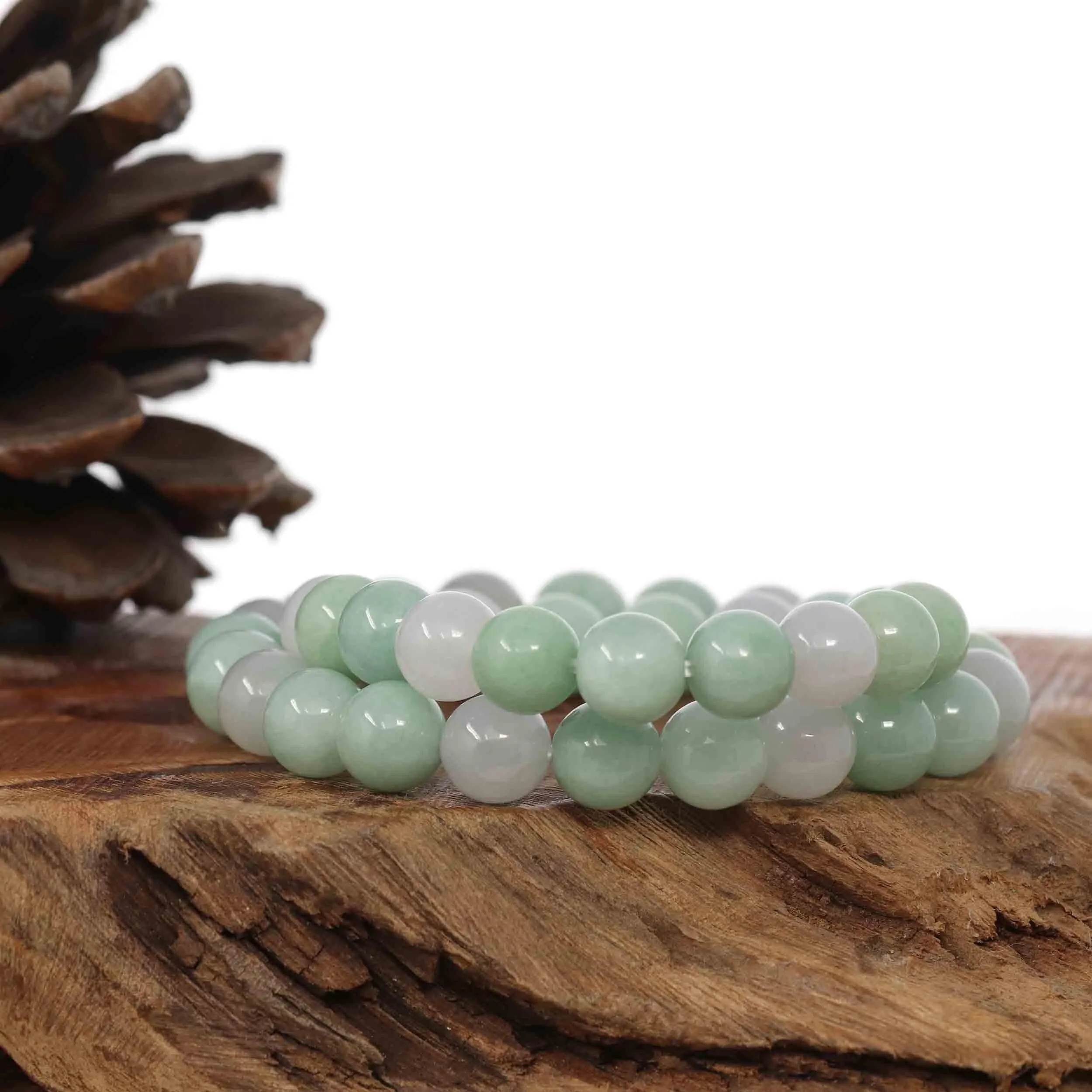 Jadeite Jade 9 mm Round Green Beads Bracelet ( 9 mm )