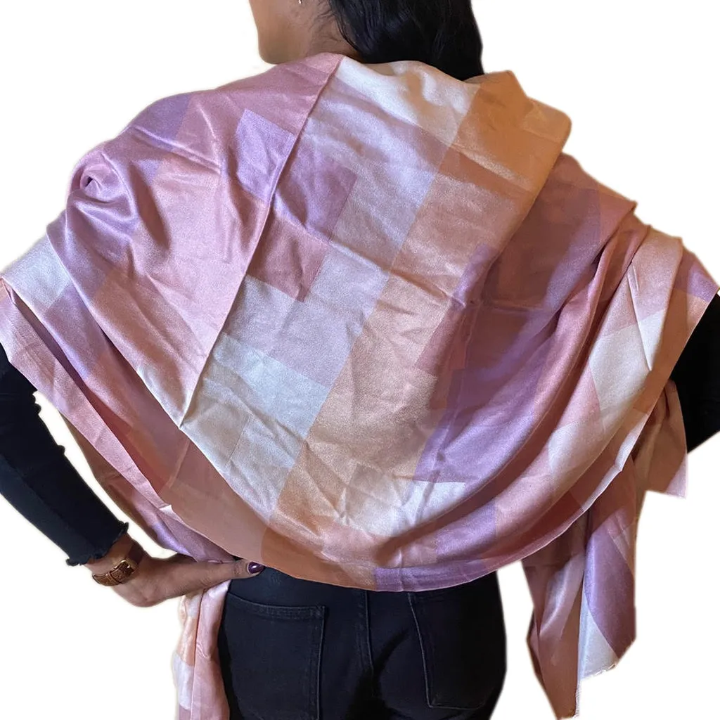 Jaisalmer Pink Squares Silk Scarf