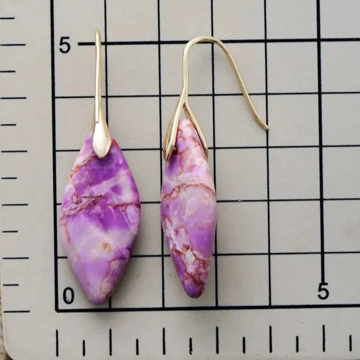 'Jasper' Leaf Gold Dangle Earrings - blue