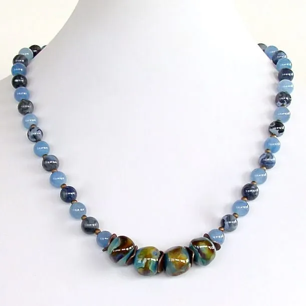 Jaybird: 20" Blue Lampwork Glass Necklace Set