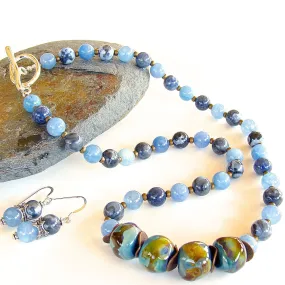 Jaybird: 20" Blue Lampwork Glass Necklace Set