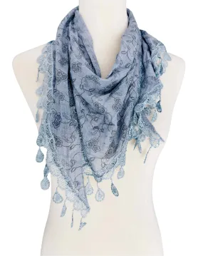 JC021605 2 Colors Lace Fringe Triangular Ditsy Floral Scarf