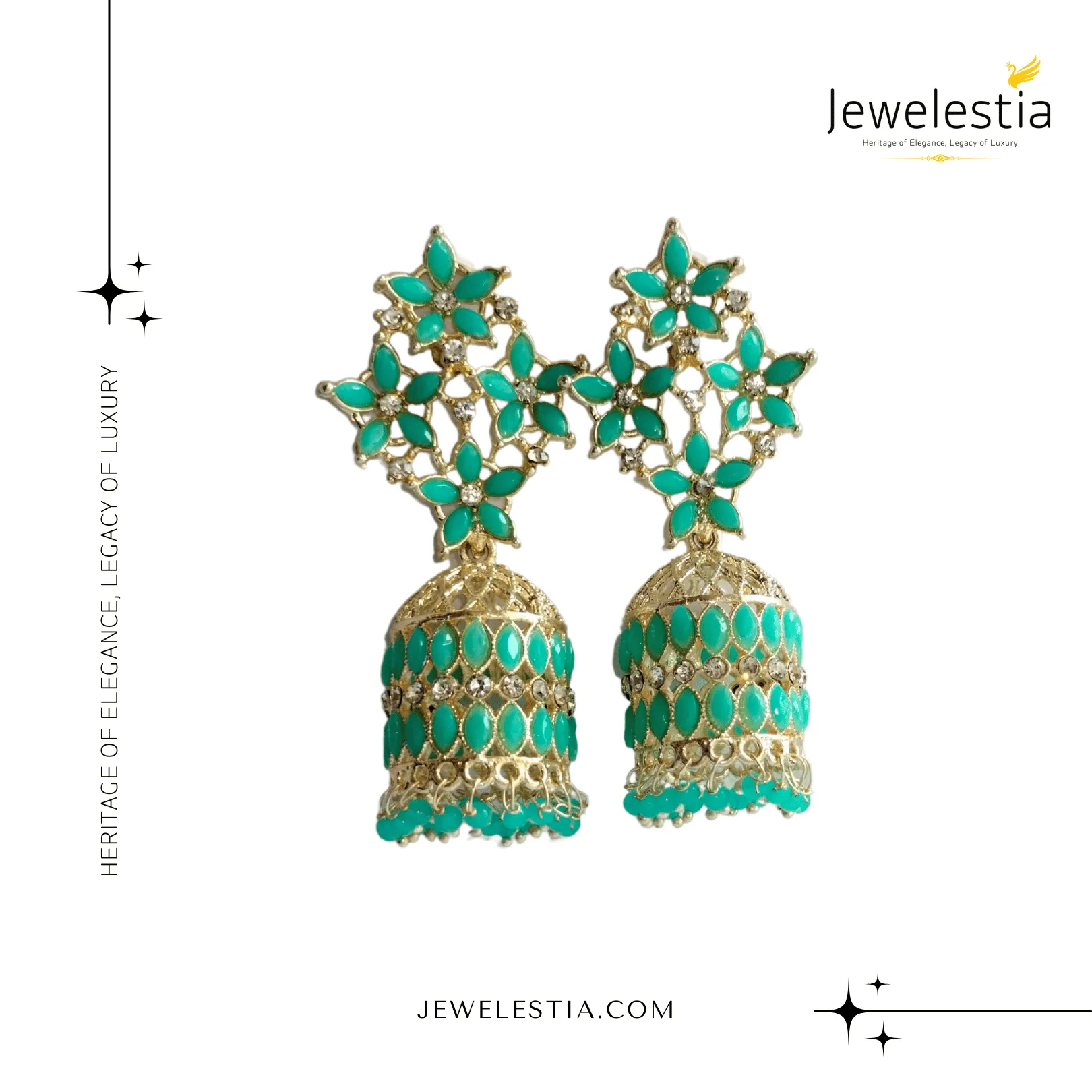 Jewelestia Blooming Jade Jhumka Earrings