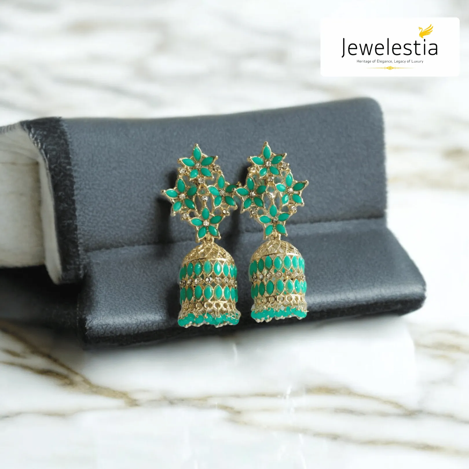 Jewelestia Blooming Jade Jhumka Earrings