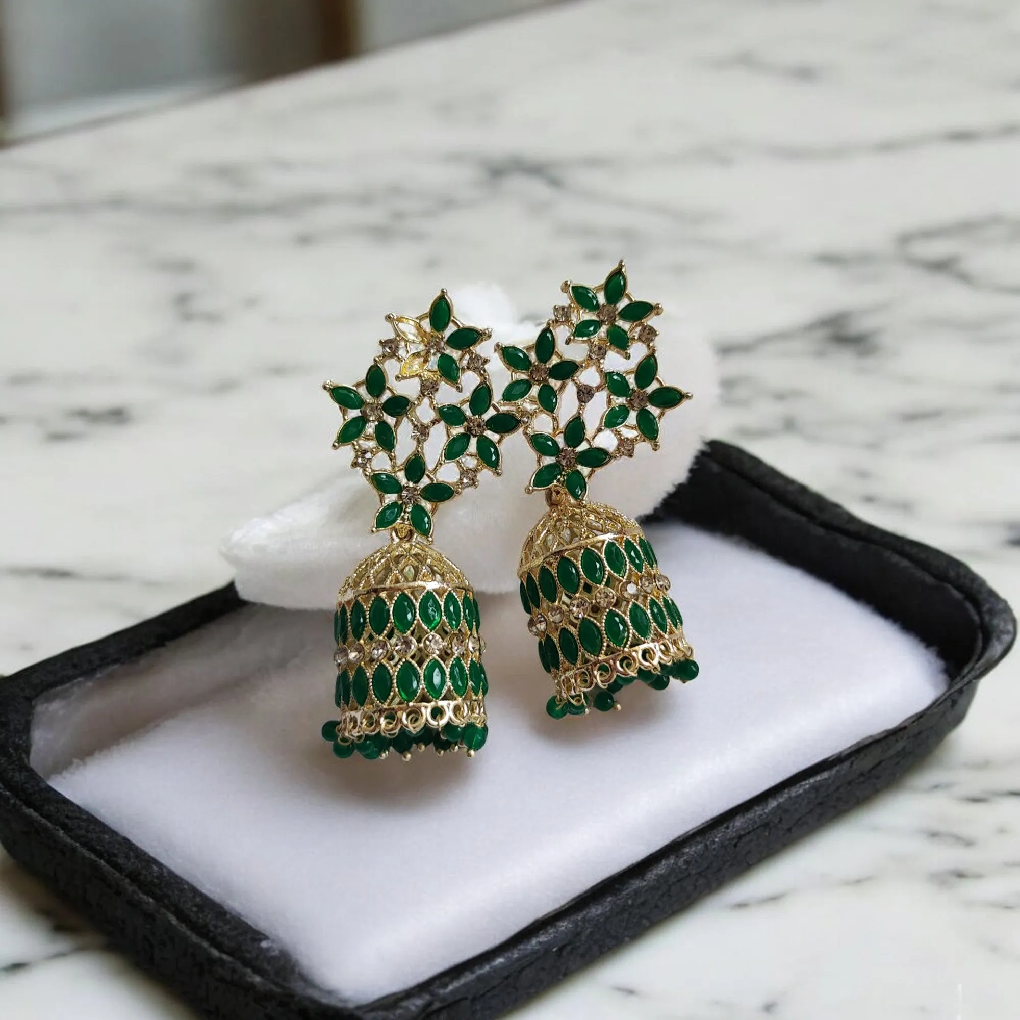 Jewelestia Blooming Jade Jhumka Earrings