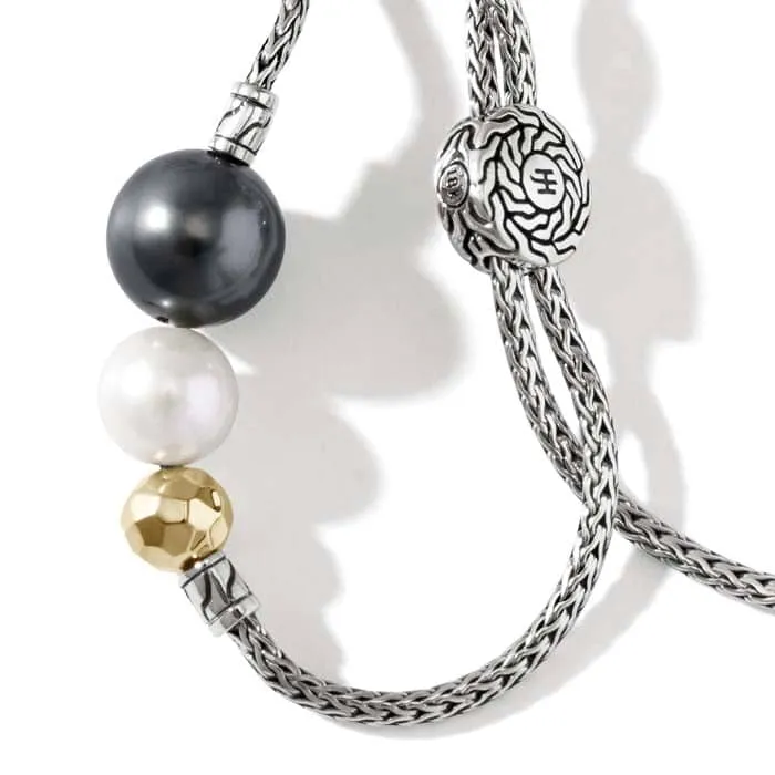 John Hardy Pearl Pull Through Bracelet in Sterling Silver and 18K Yellow Gold