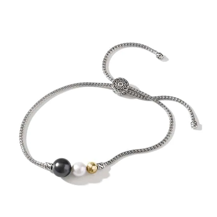 John Hardy Pearl Pull Through Bracelet in Sterling Silver and 18K Yellow Gold