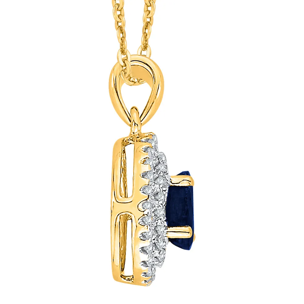 KATARINA Diamond and Oval Cut Sapphire Halo Pendant Necklace (1 1/3 cttw)