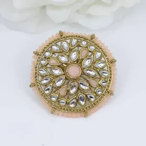 Kundan Mandala Statement Ring - Peach