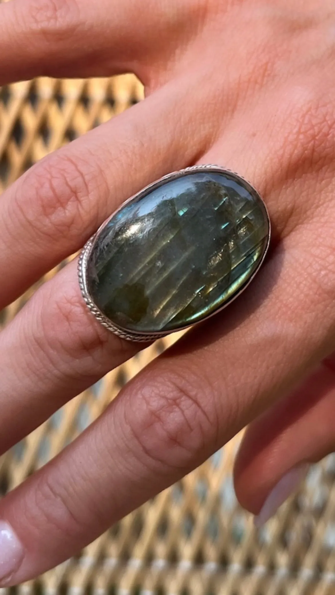 Labradorite Cuff Sterling Silver Ring