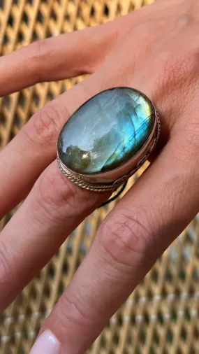 Labradorite Cuff Sterling Silver Ring