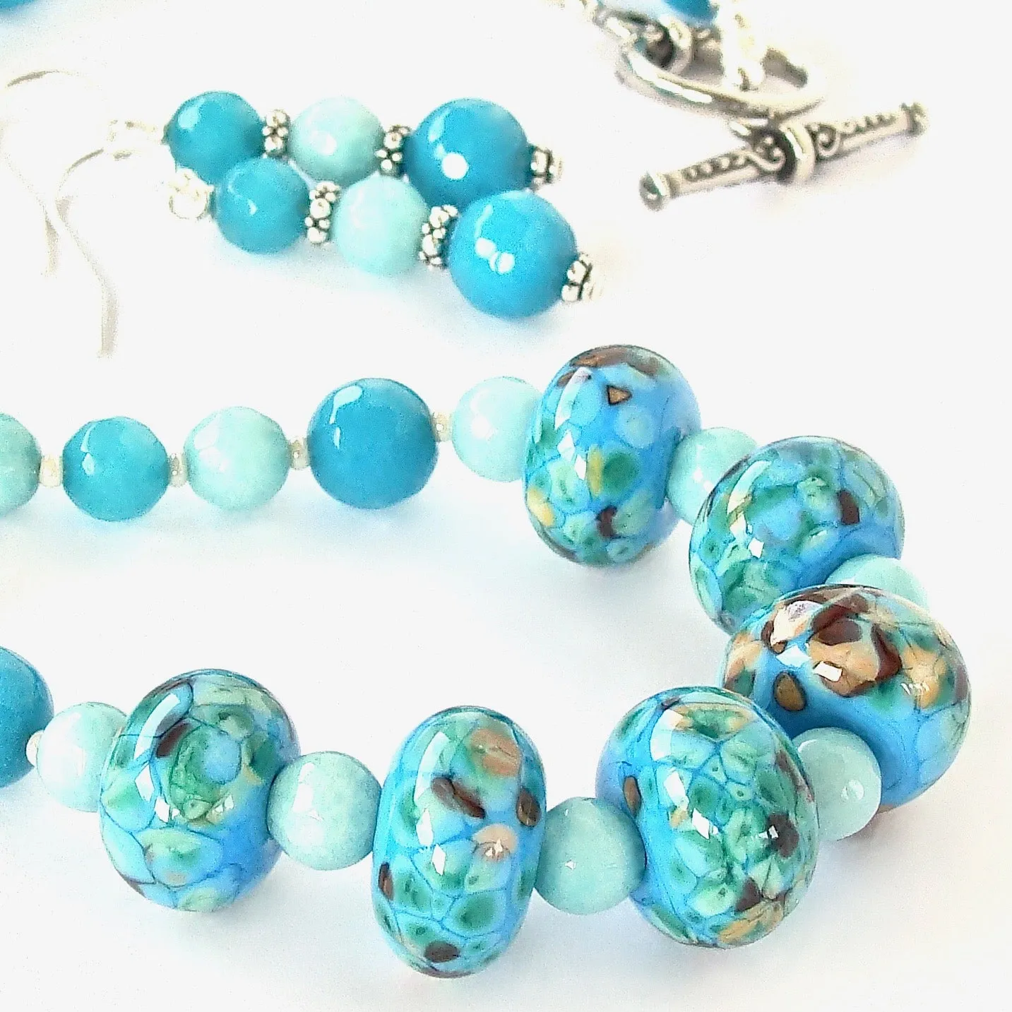 Langley: Blue and Green Beaded Necklace Set