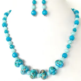 Langley: Blue and Green Beaded Necklace Set