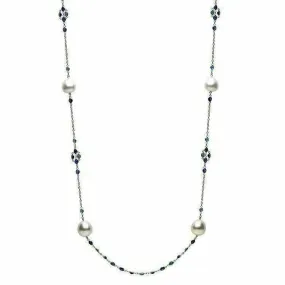 LARGE 5CT SAPPHIRE & SOUTH SEA PEARL 14K WHITE GOLD BY THE YARD TIN CUP NECKLACE