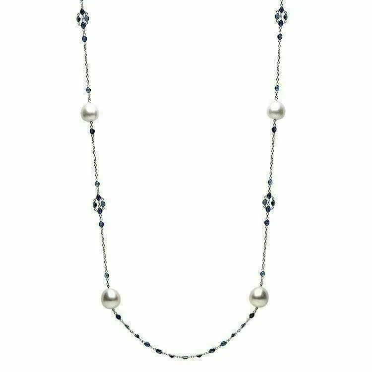 LARGE 5CT SAPPHIRE & SOUTH SEA PEARL 14K WHITE GOLD BY THE YARD TIN CUP NECKLACE