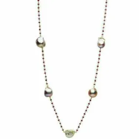 LARGE PINK SAPPHIRE & PINK PEARL 18K YELLOW GOLD 3D BY THE YARD TIN CUP NECKLACE