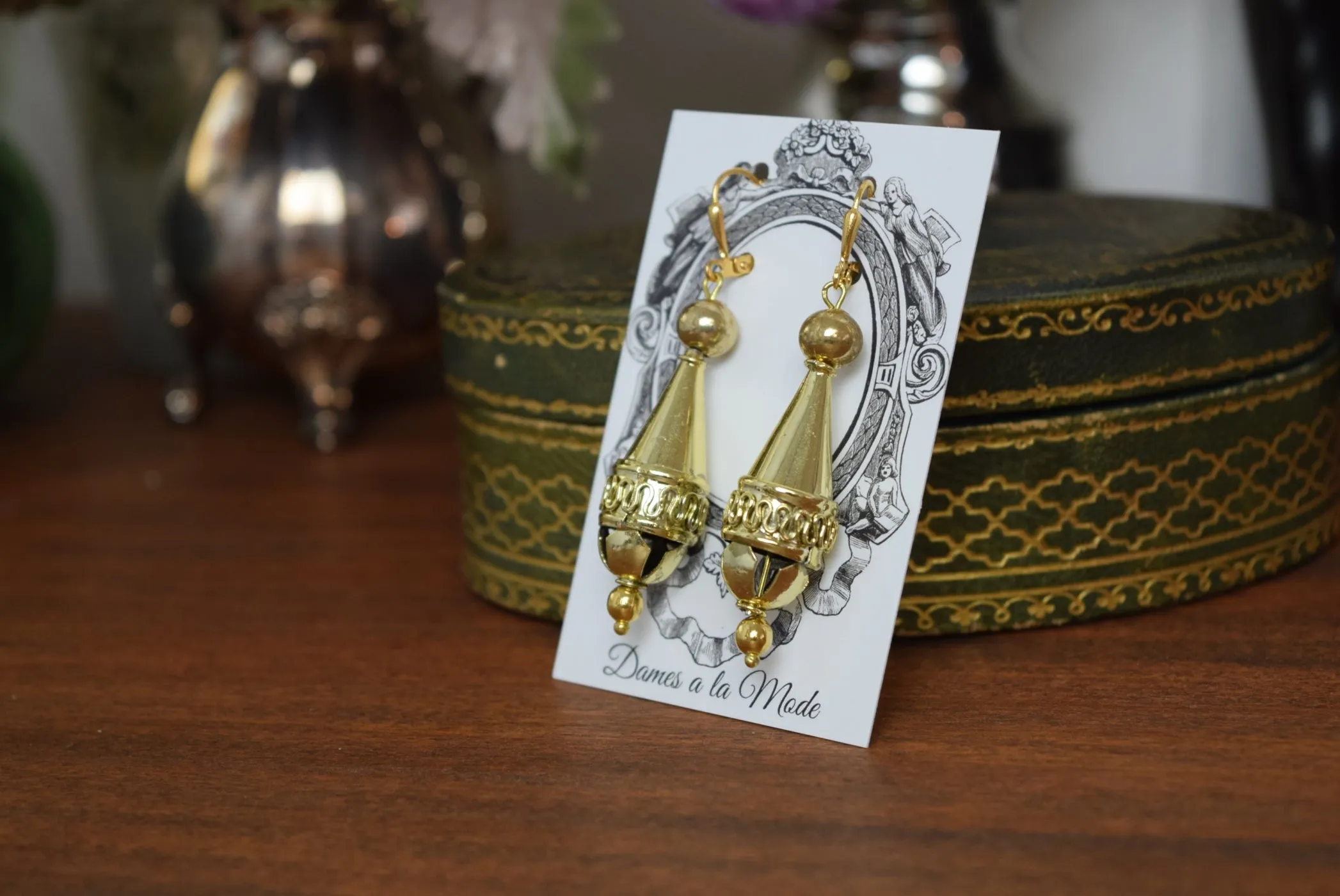 Large Victorian Golden Teardrop Earrings