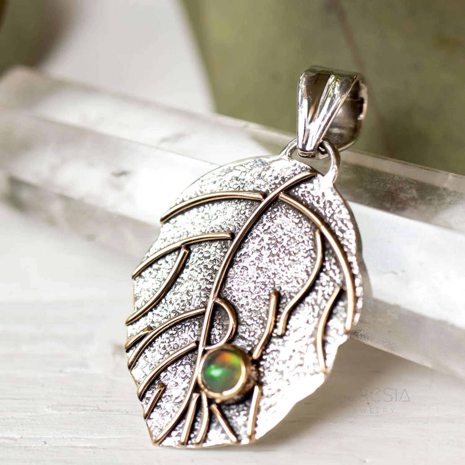 Leaf Pendant ~Opal ~Sterling Silver 925