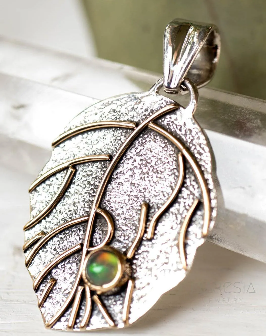 Leaf Pendant ~Opal ~Sterling Silver 925