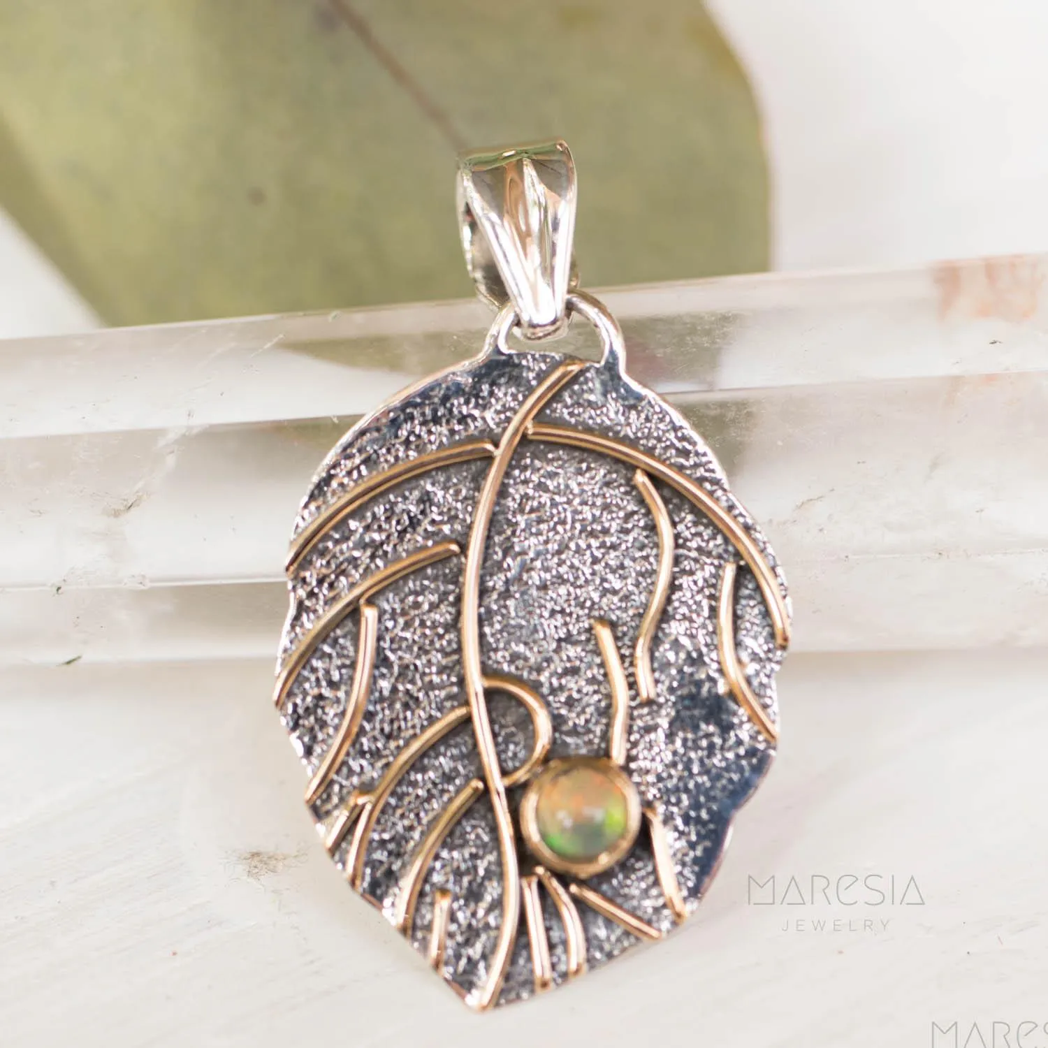 Leaf Pendant ~Opal ~Sterling Silver 925