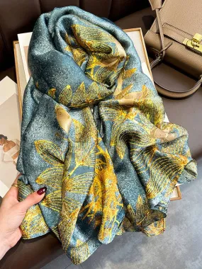 Leaf Printed Vegan Silk Scarf