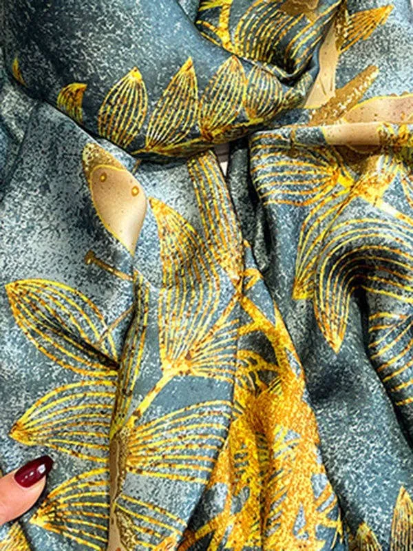 Leaf Printed Vegan Silk Scarf