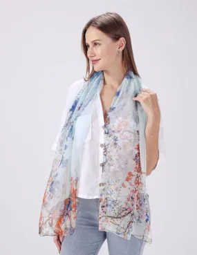 LIGHT BLUE DAINTY PRINTED SHEER SCARF