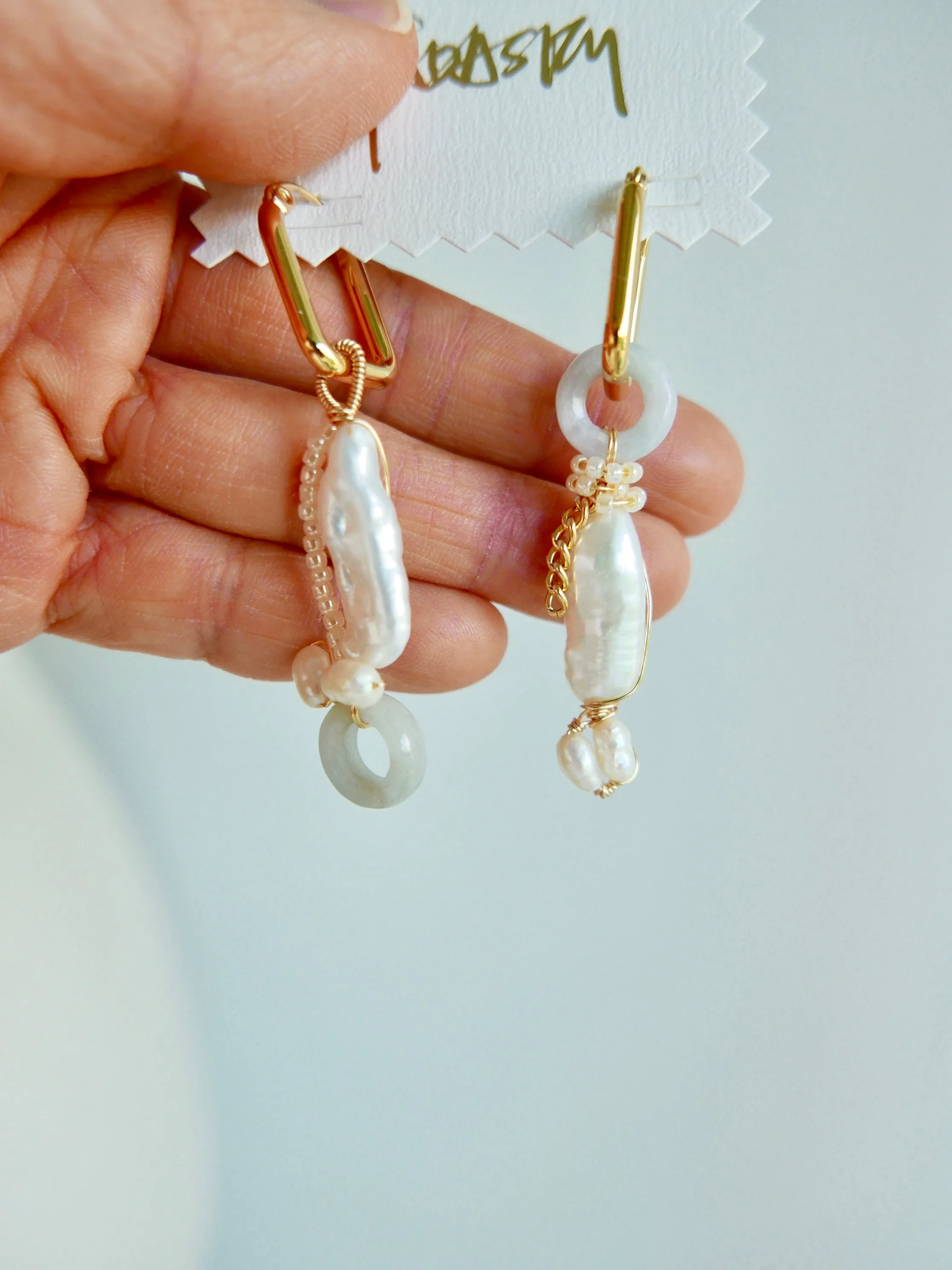 Light Path - Pearl Jade Earrings