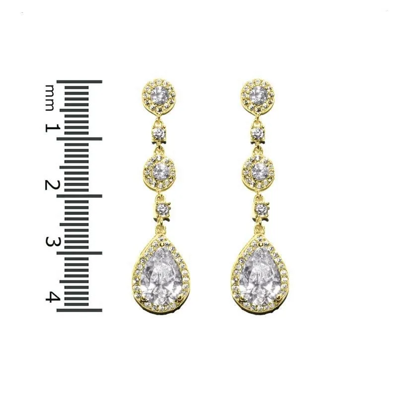 Lina Linear Dangle Pear Drop Gold Earrings | 38mm