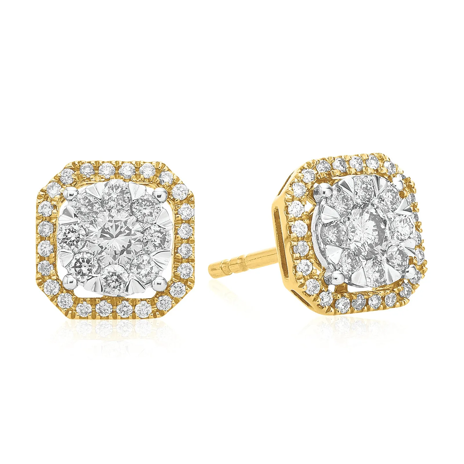 London 9ct Yellow Gold 0.50 ctw Diamond Flower Earrings