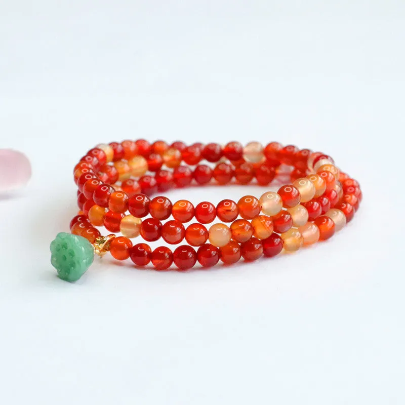 Lotus Jade Tassel Necklace and Red Agate Bracelet Set