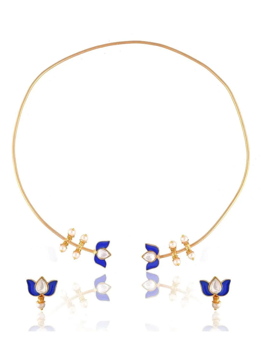 Lotus Motif Open Type Necklace Blue