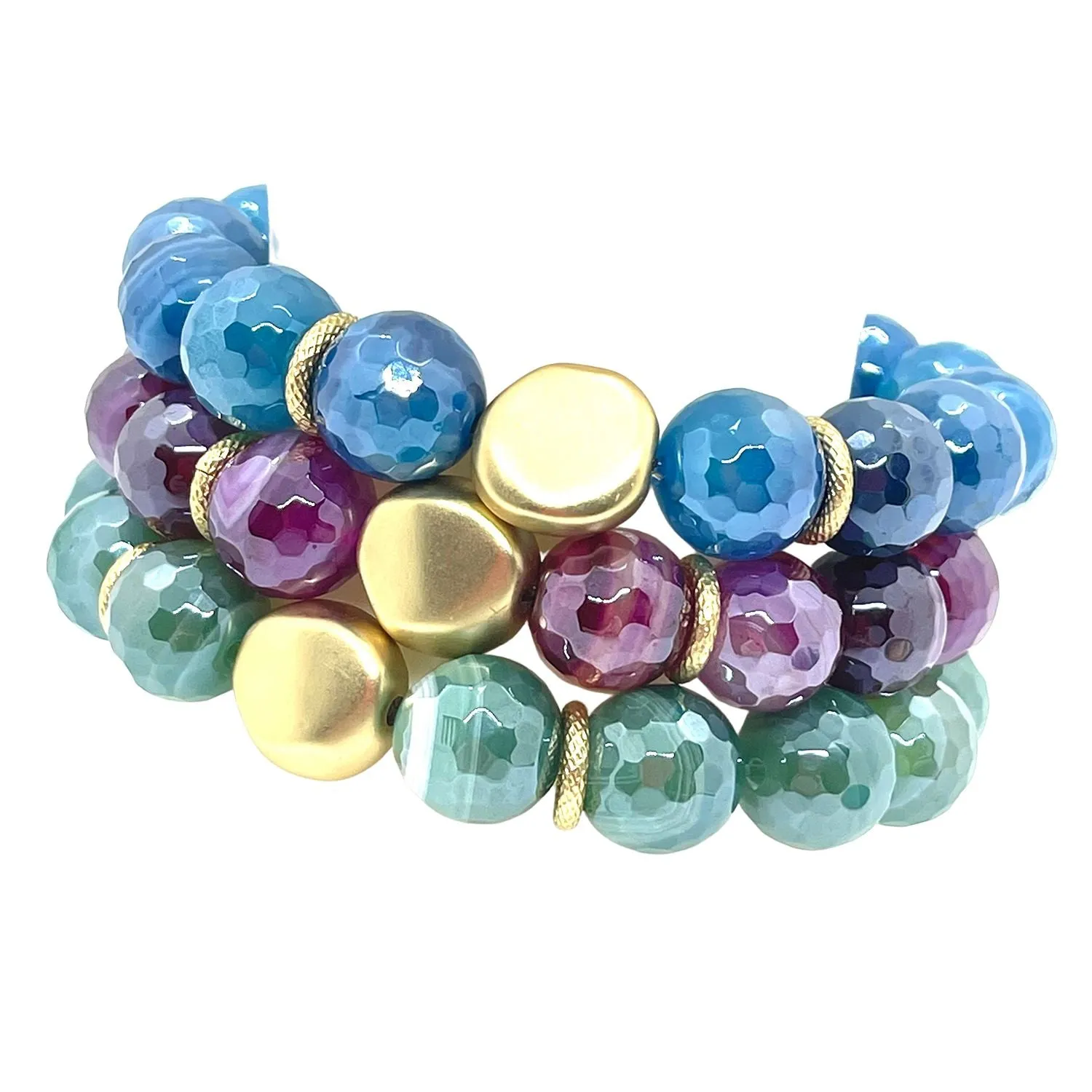 Magenta Jade Stretch Bracelet With Matte Gold Nugget