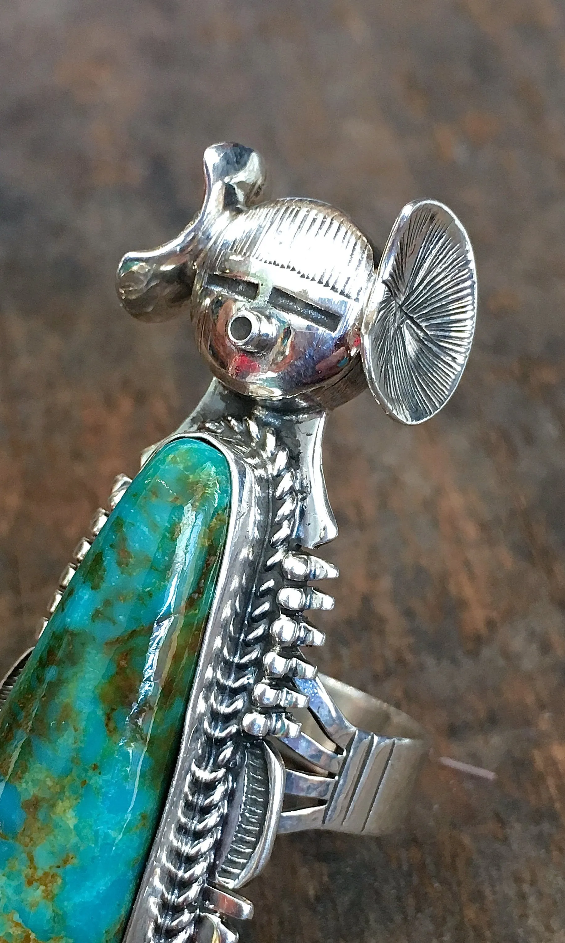 MAIDEN FORM Silver & Turquoise Lady Hopi Kachina Ring, Sz 9