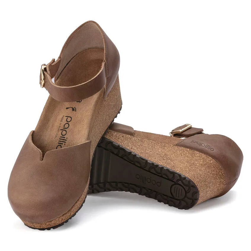 Mary Ring-Buckle Women's Wedge -  Cognac Oiled Leather