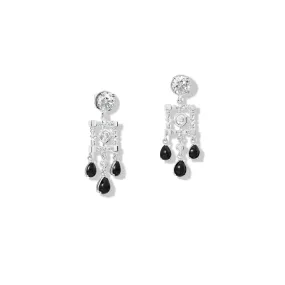 Mashrabiya Trellis Halo Earring Drops 18ct White Gold - Black Jade & Diamond